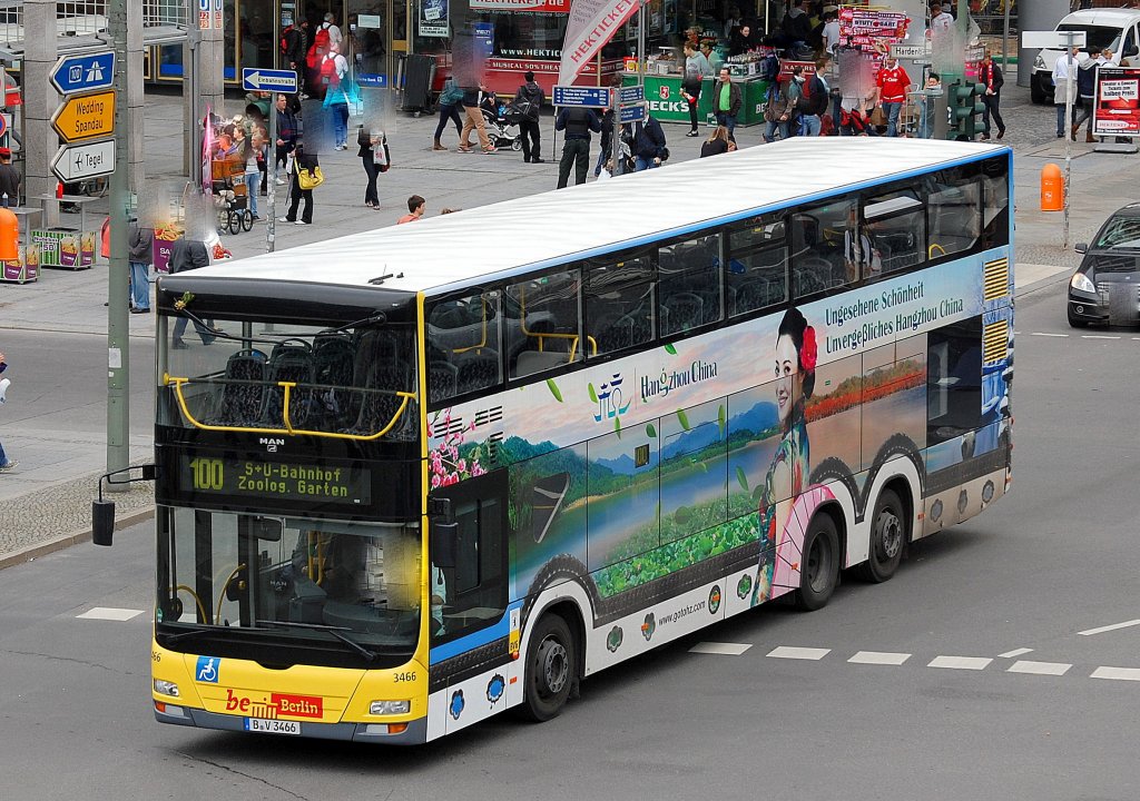 Ein MAN DL (N323) intern als DL 09 bezeichnet der Berliner Verkehrsbetriebe auf der Linie 100 (BVG Nr. 3466), 01.06.13 Berlin-Hardenbergplatz.
