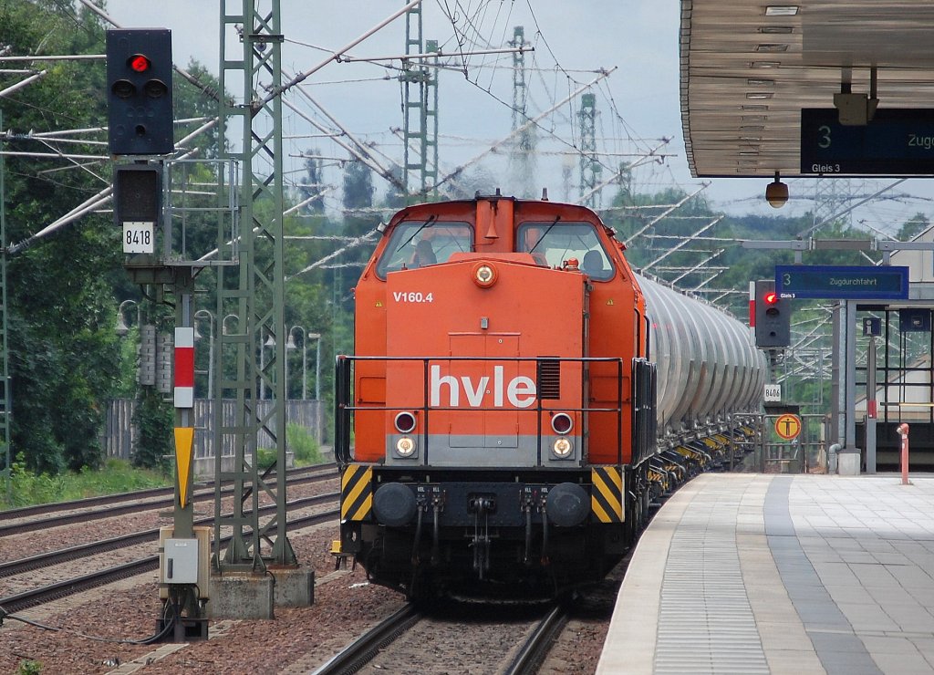 hvle Doppeltraktion V160.4 (203 109-4) + V160.8 (203 616-8) mit Ganzzug Staubsilowagen bei der Durchfahrt Bhf. Berlin-Jungfernheide am 26.06.13 Richtung Nordosten.