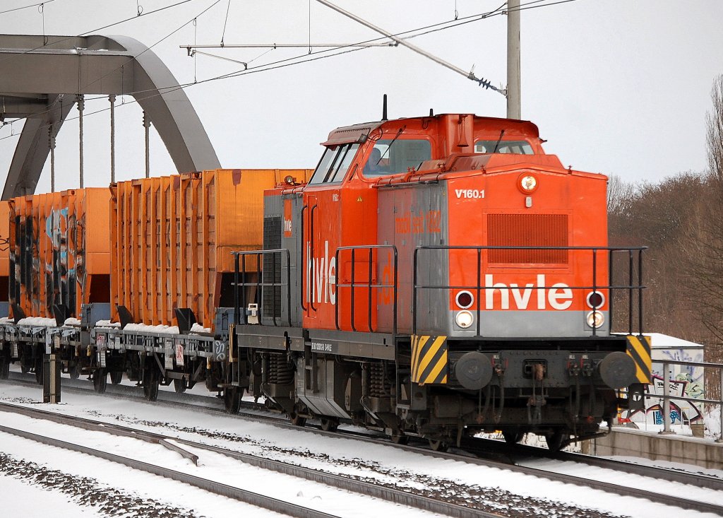 hvle V160.1 (92 80 1203 012-2 D-HVLE, Bj.1974) mit dem M�llcontainerzug der Berliner Stadtreinigung (BSR) Richtung Berliner Innenstadt am 28.01.10 Berlin-Pankow.
