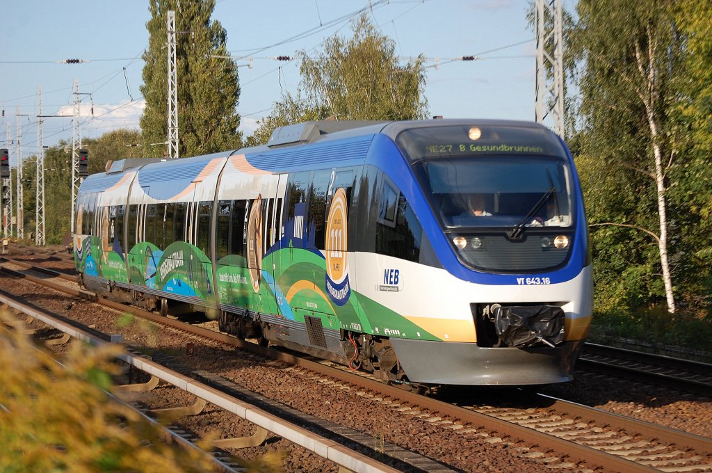 NEB VT634.16 als NE27 Richtung Berlin-Gesundbrunnen am 19.09.12 Berlin-Karow.