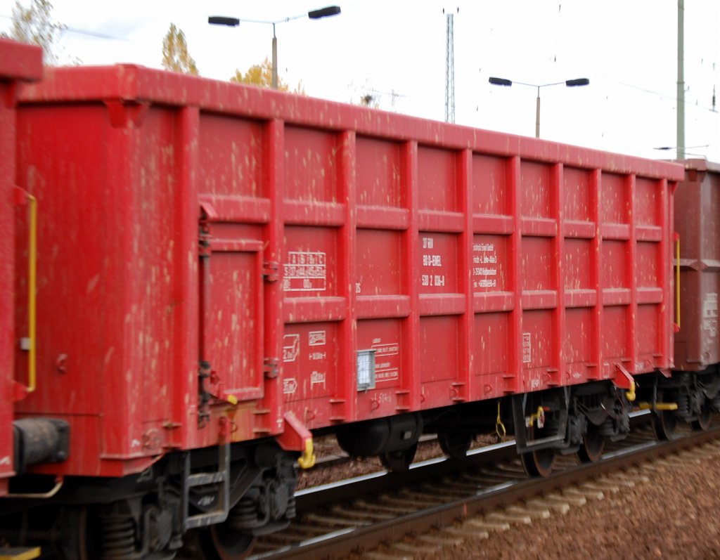 Offener G�terwagen der Eichholz Rail GmbH eingestellt mit der Nr. 37 RIV 80 D-EIVEL 530 2 036-8, 28.10.08 Bhf. Flughafen Berlin-Sch�nefeld.