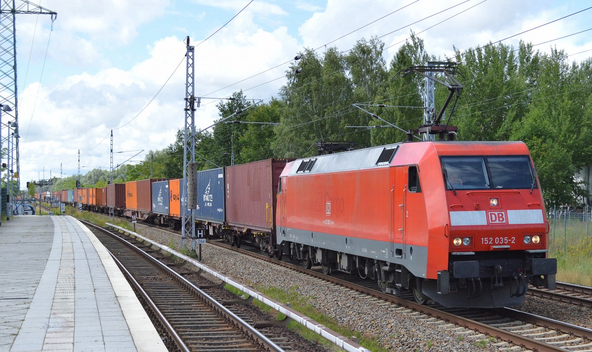 152 035-2 mit Cotainerzug aus Richtung Oranienburg kommend am 24.06.14 Mühlenbeck/Mönchmühle.