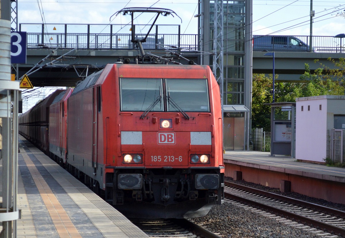 185 213-6 + 185 ???-? Doppeltraktion mit Ganzzug Schüttgutwagen Richtung Rostock am 23.09.14 Berlin-Hohenschönhausen.