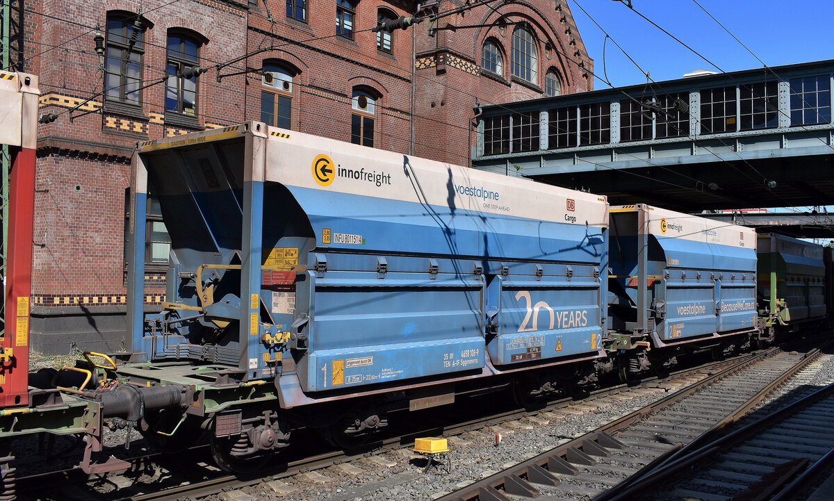 Angemietet von DB Cargo die innofreigt RockTainer ORE für der Erztransport im Bild die Wageneinheit 35 TEN 81 A-IF 4658 108-9 Sggmmrrs in einem Ganzzug (leer) Richtung Hansa-Port im Hamburger Hafen am 20.05.25 Höhe Bahnhof Hamburg-Harburg.