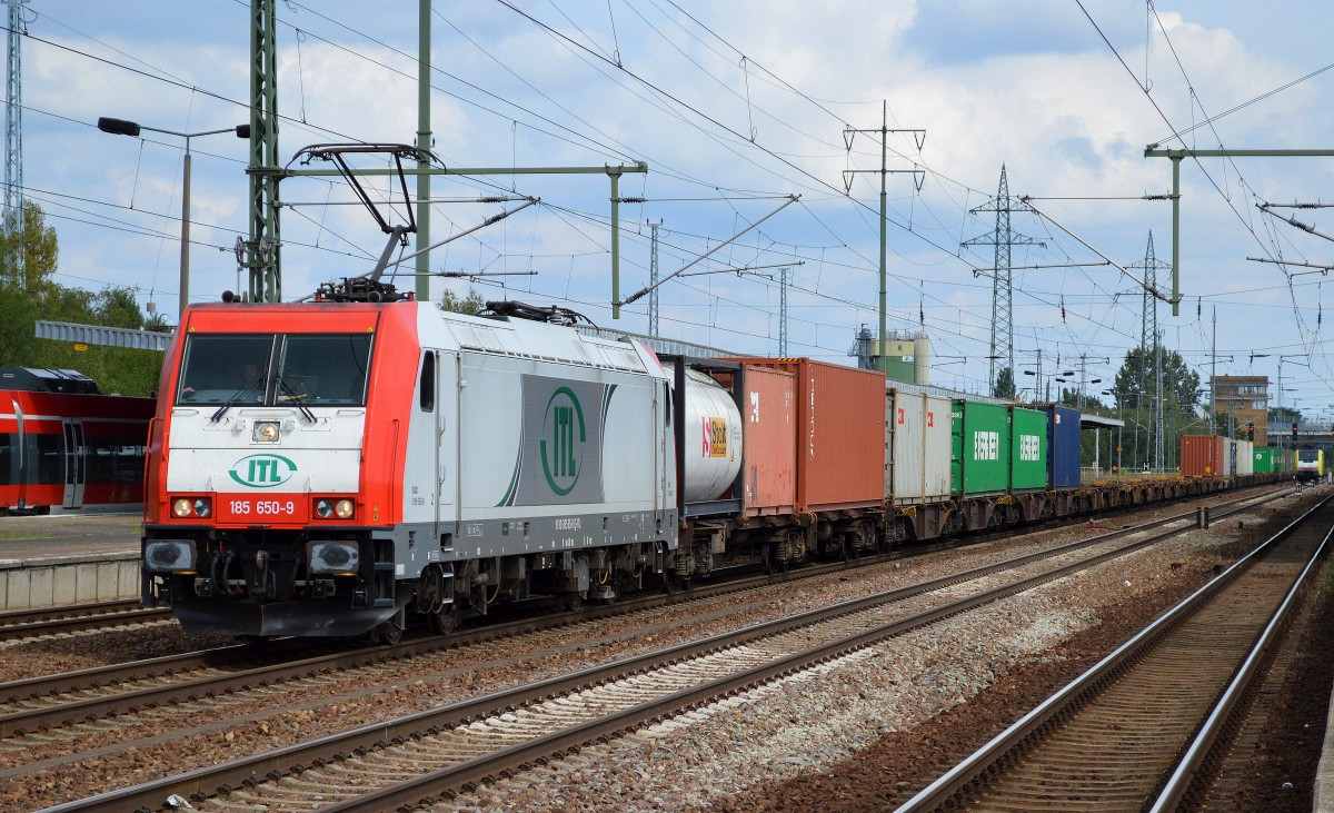 Captrain Lok 185 650-9 von ITL mit Containerzug am 26.08.14 Bhf. Flughafen Berlin-Schönefeld.