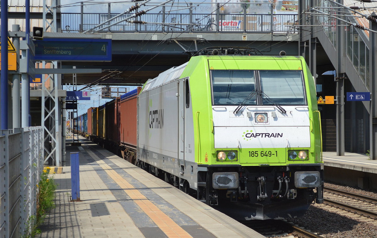 Captrain/ITL 185 649-1 mit Containerzug am 06.07.17 BF. Berlin-Hohenschönhausen.