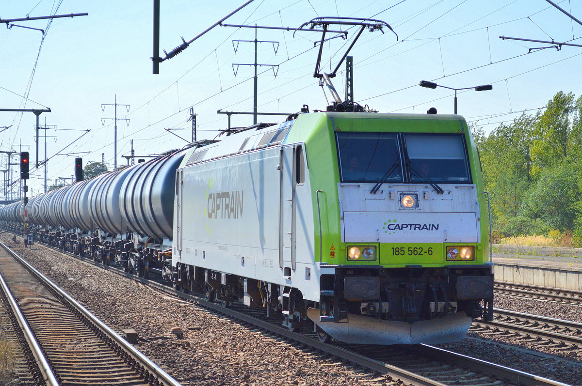 Catrain/ITL 185 562-6 mit Kesselwagnzug am 08.09.16 Bf. Fluaghen Berlin-Schönefeld.