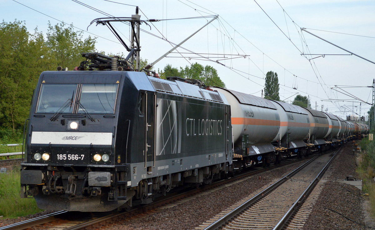 CTL mit der MRCE 185 566-7 und einem Ganzzug polnischer Gasdruckkesselwagen der FA. TRANSCHEM aus Richtung Industrieübergabe Nordost am 19.07.17 Berlin-Hohenschönhausen.