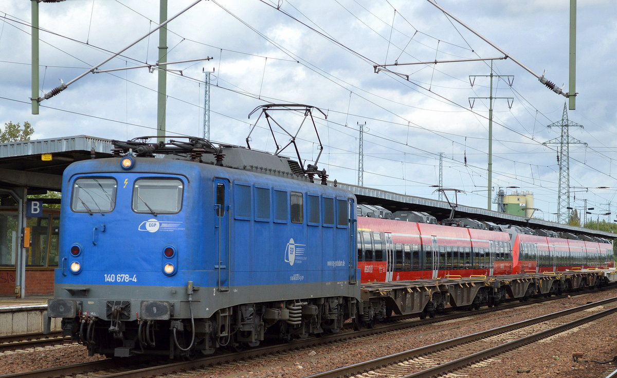 EGP 140 678-4 mit einem schwach ausgelasteten Containerzug am 14.09.17 BF. Flughafen Berlin-Schöneeld.