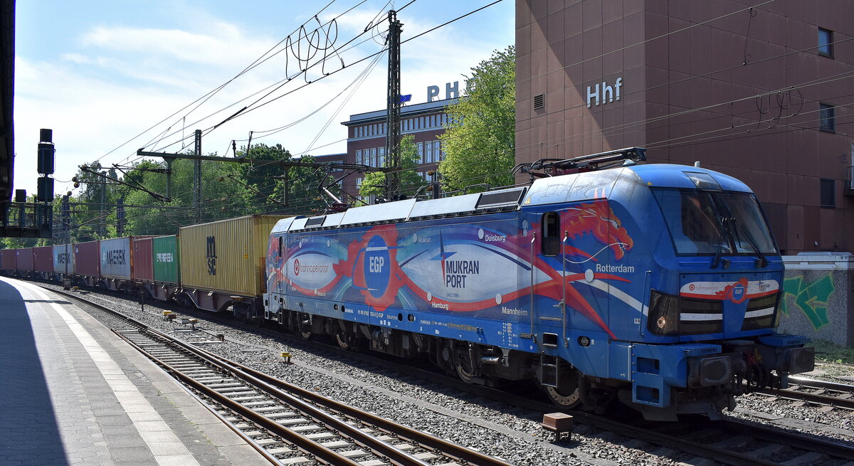 EGP - Eisenbahngesellschaft Potsdam mbH, Potsdam [D] mit ihrer Smartron  192 103  [NVR-Nummer: 91 80 6192 103-0 D-EGP] und einem Containerzug Richtung Hamburger Hafen am 14.05.25 Höhe Bahnhof Hamburg-Harburg.
