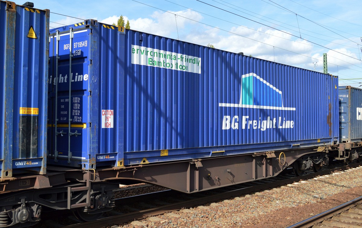 Ein 45�r Container der BG Fright Line am 25.09.15 Bhf. Flughafen Berlin-Sch�nefeld.