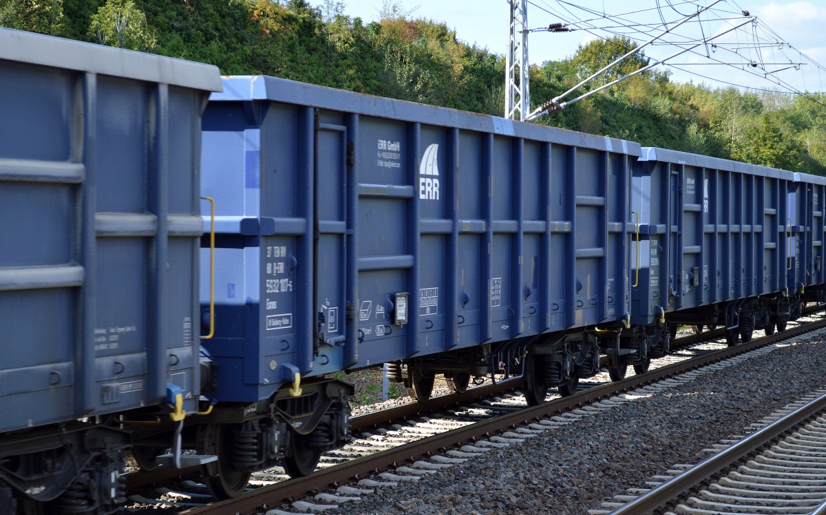 Ein angemieteter offener Drehgestell-Güterwagen vom Einsteller ERR mit der Nr. 37 TEN RIV 80 D-ERR 5932 107-5 Eanos Bf. Duisburg-Hafen am 23.09.14 Berlin-Hohenschönhausen.