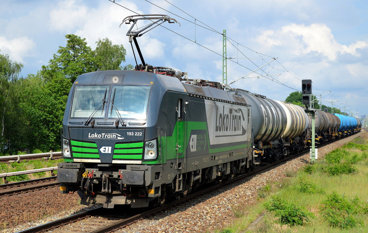 ELL Vectron 193 222 [NVR-Number: 91 80 6193 222-7 D-ELOC, Siemens Bj.2015] für die tschechische EVU LokoTrain s.r.o. mit Kesselwagenzug (Erdölprodukte) am 01.06.16 Durchfahrt Bf. Berlin-Jungfernheide.
