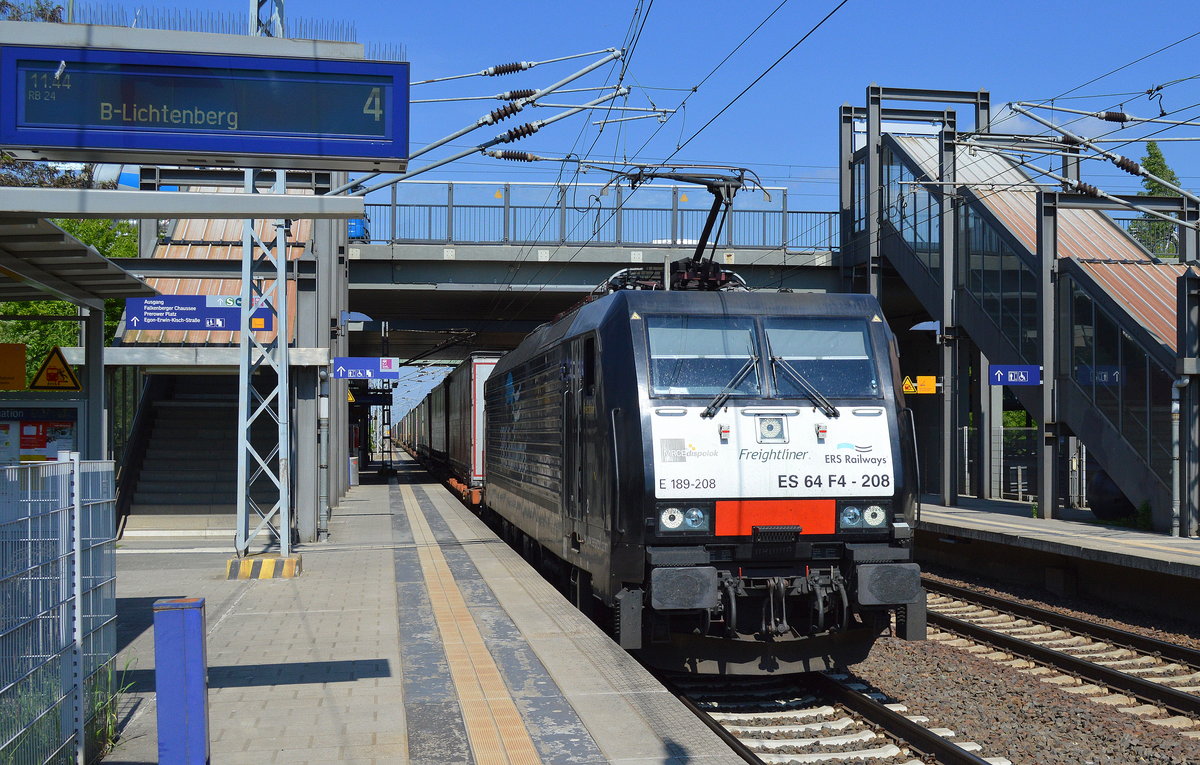 ERSR mit MRCE Dispo E 189-208 und dem Poznan-Shuttle am 10.05.16 Berlin-Hohenschönhausen.