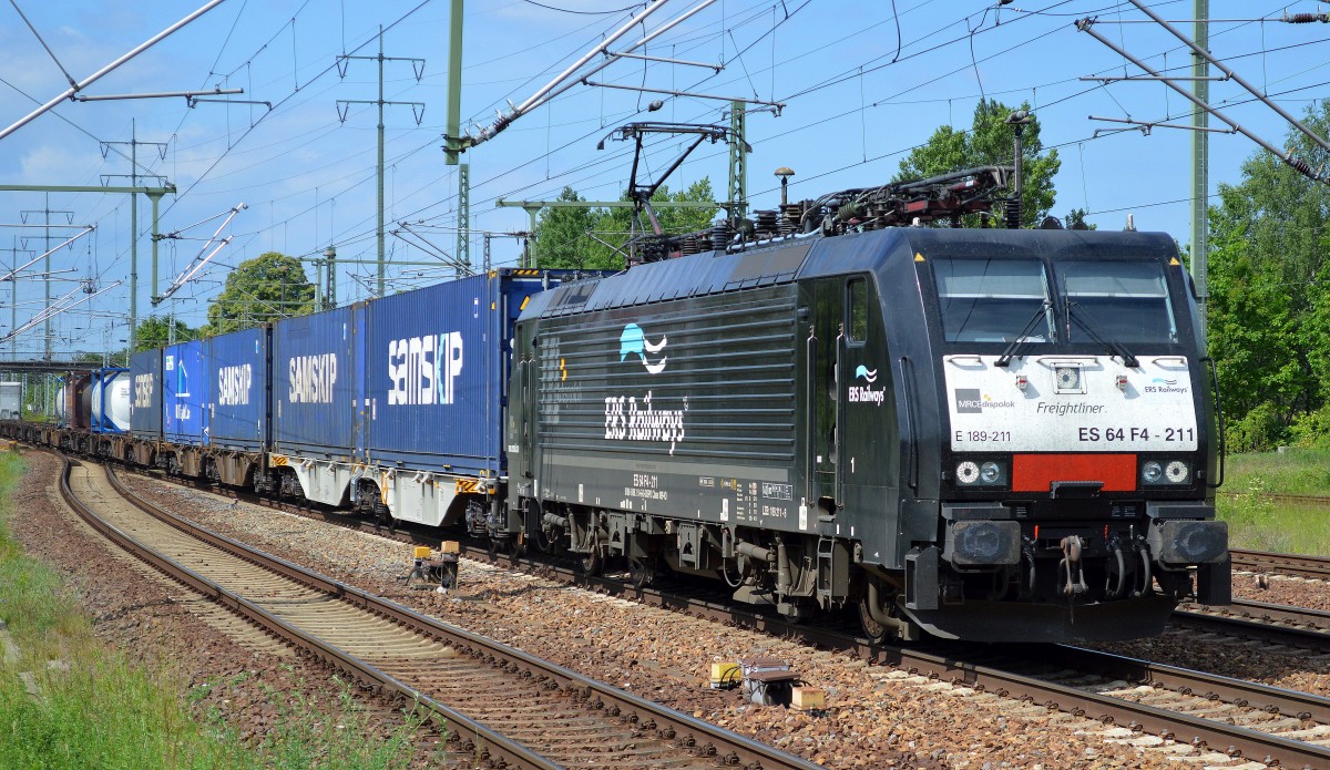 ERSR Poznan-Shuttle mit 189-211/ES 64 F4-211 am 03.06.15 Durchfahrt Bhf. Flughafen Berlin-Schönefeld.