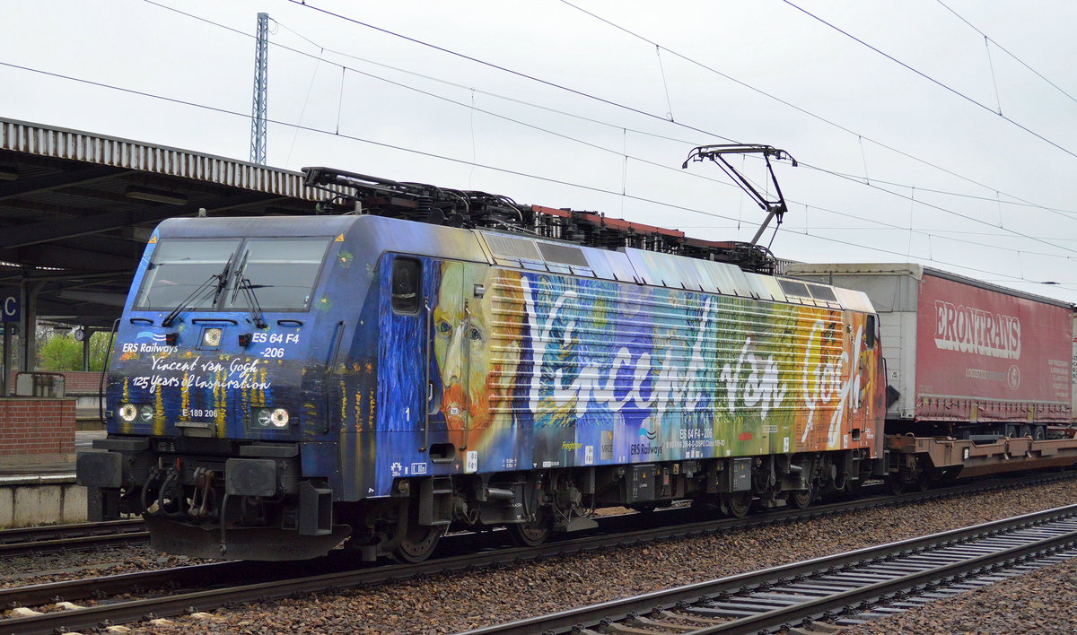 In voller Pracht mal wieder, die ERSR ES 64 F4-206  VINCENT VAN GOGH  mit dem Poznan-Shuttle am 14.04.16 Bhf. Flughafen Berlin-Schönefeld.