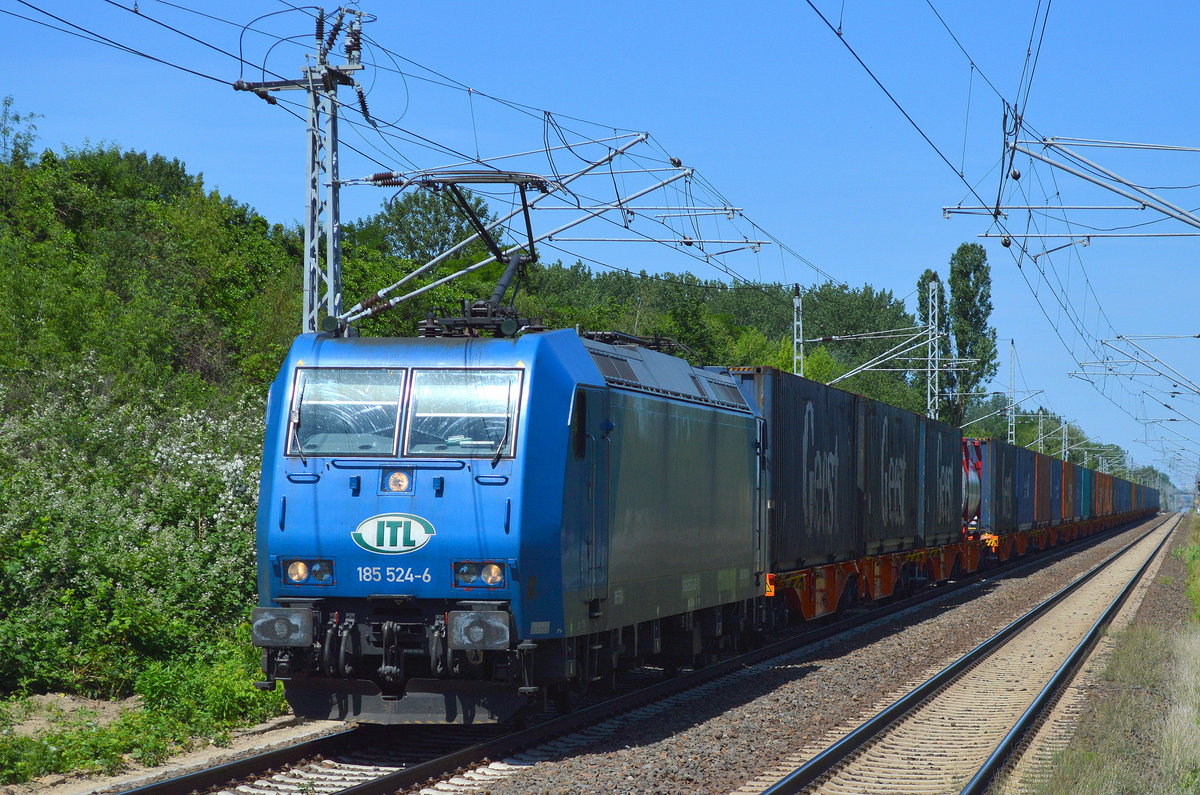 ITL 185 524-6 mit Containerzug am 07.06.16 Berlin Hohenschönhausen.