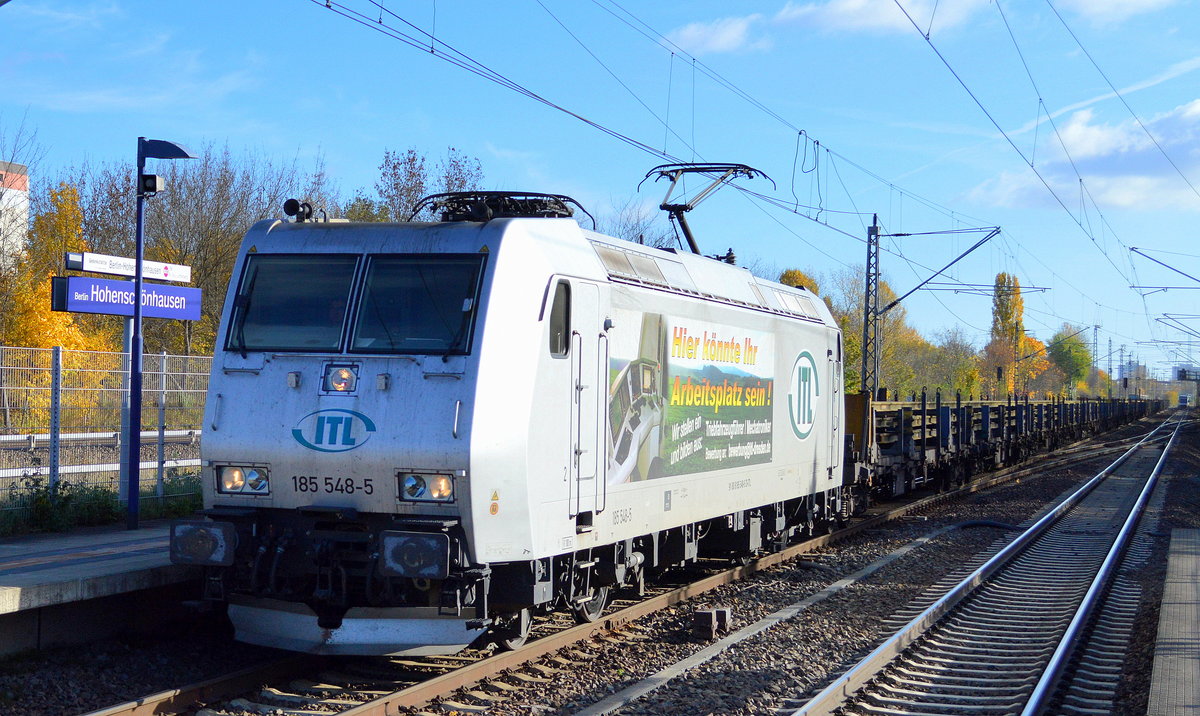 ITL 185 548-5 mit ei einem Transportzug für Langschienen am 30.10.16 Bf. Berlin-Hohenschönhausen. 	
Volker Stöckmann	