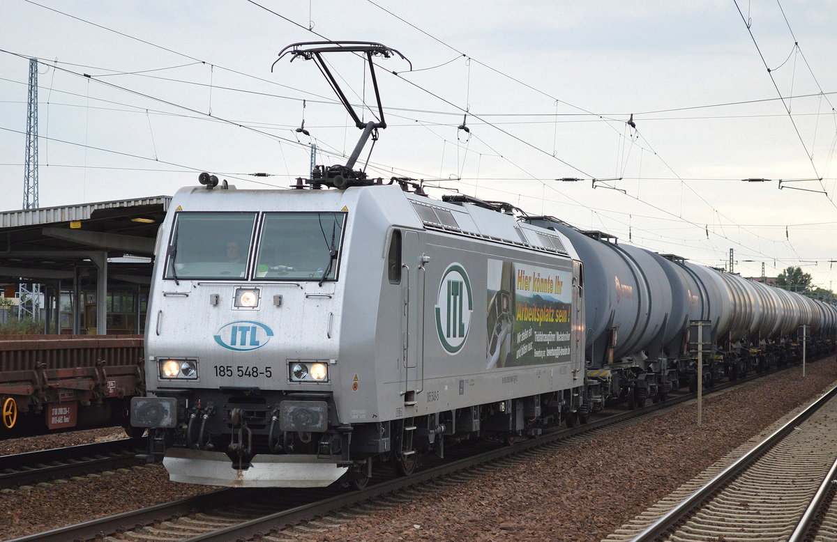 ITL 185 548-5 mit einem Kesselwagenzug (leer) Richtung Stendell am 02.08.16 Bf. Flughafen Berlin-Schönefeld.