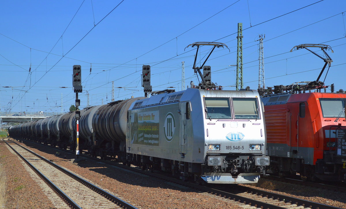 ITL 185 548-5 mit Kesselwagenzug am 15.09.16 Bf. Flughafen Berlin-Schönefeld.