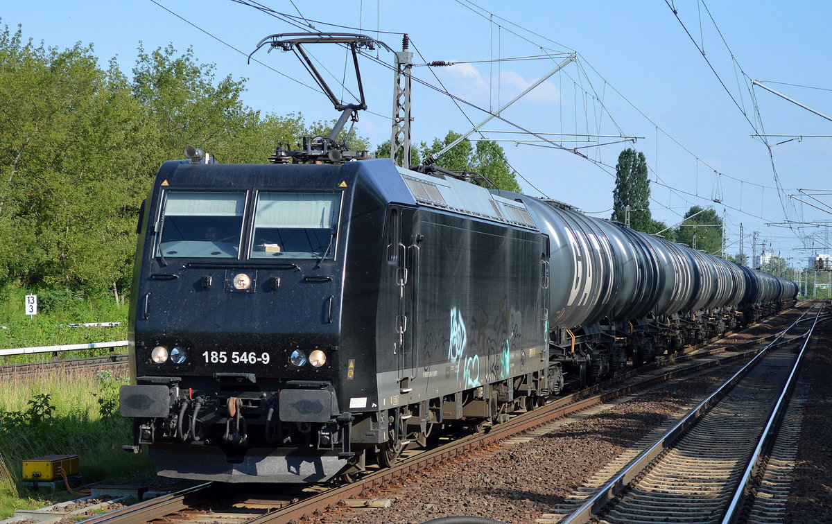 LEG mit der MRCE 185 546-9 und Kesselwagenzug (leer) Richtung Stendell am 19.07.17 Berlin-Hohenschönhausen.