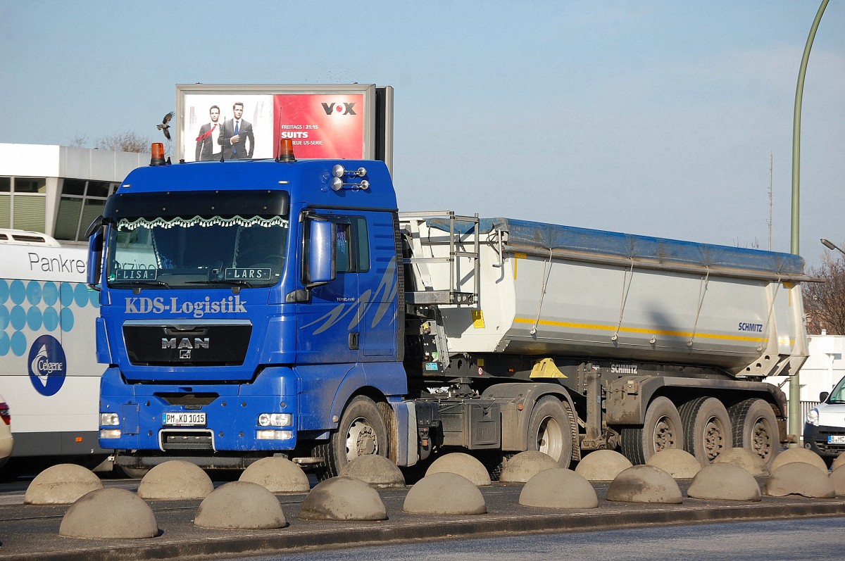 MAN TGX 18.440 Sattelkipper der Fa. KDS-Logistik am 06.02.14 Berlin-Beusselbrücke.