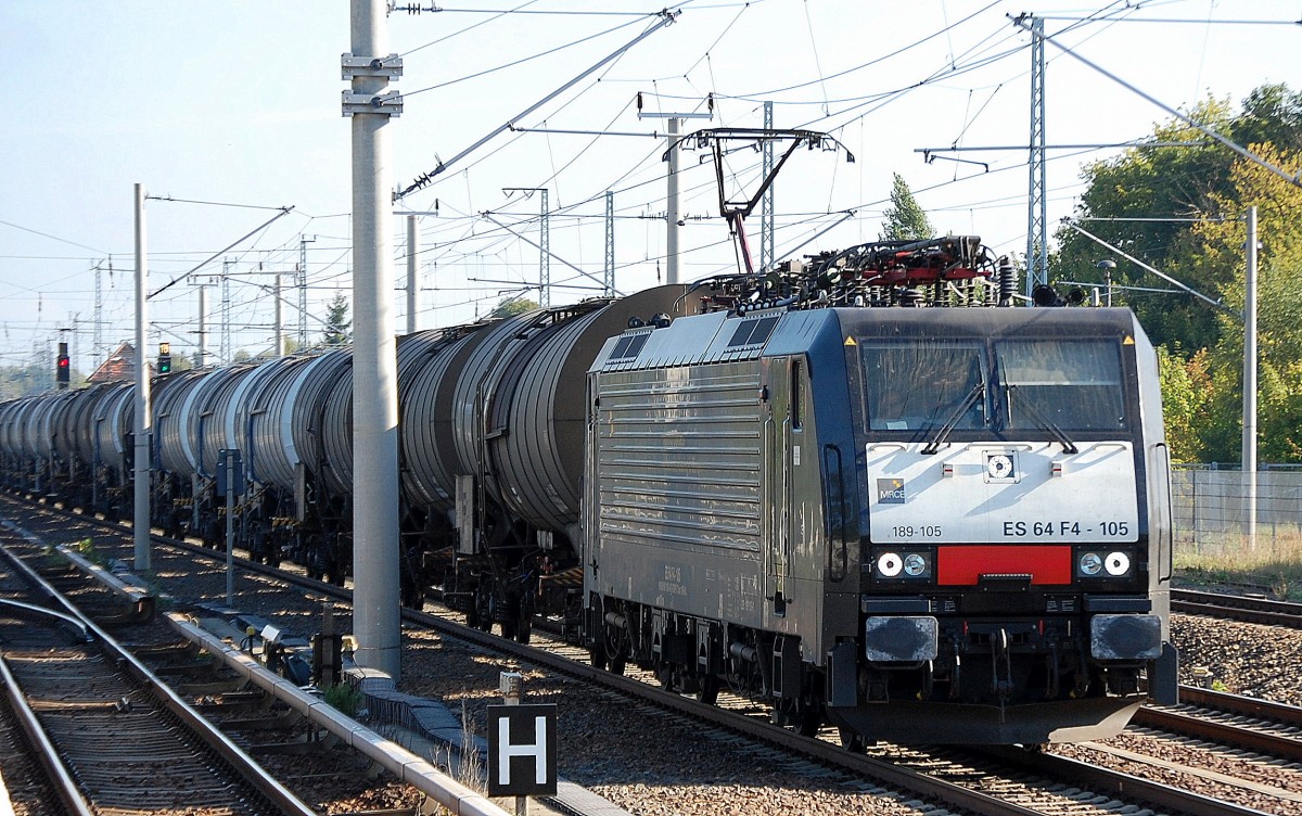 MRCE Dispolok ES 64 F4-105 (189-105) aktuell f�r LTE im Einsatz mit Kesselwagenzug Richtung Innenstadt am 05.09.13 Berlin-Blankenburg.