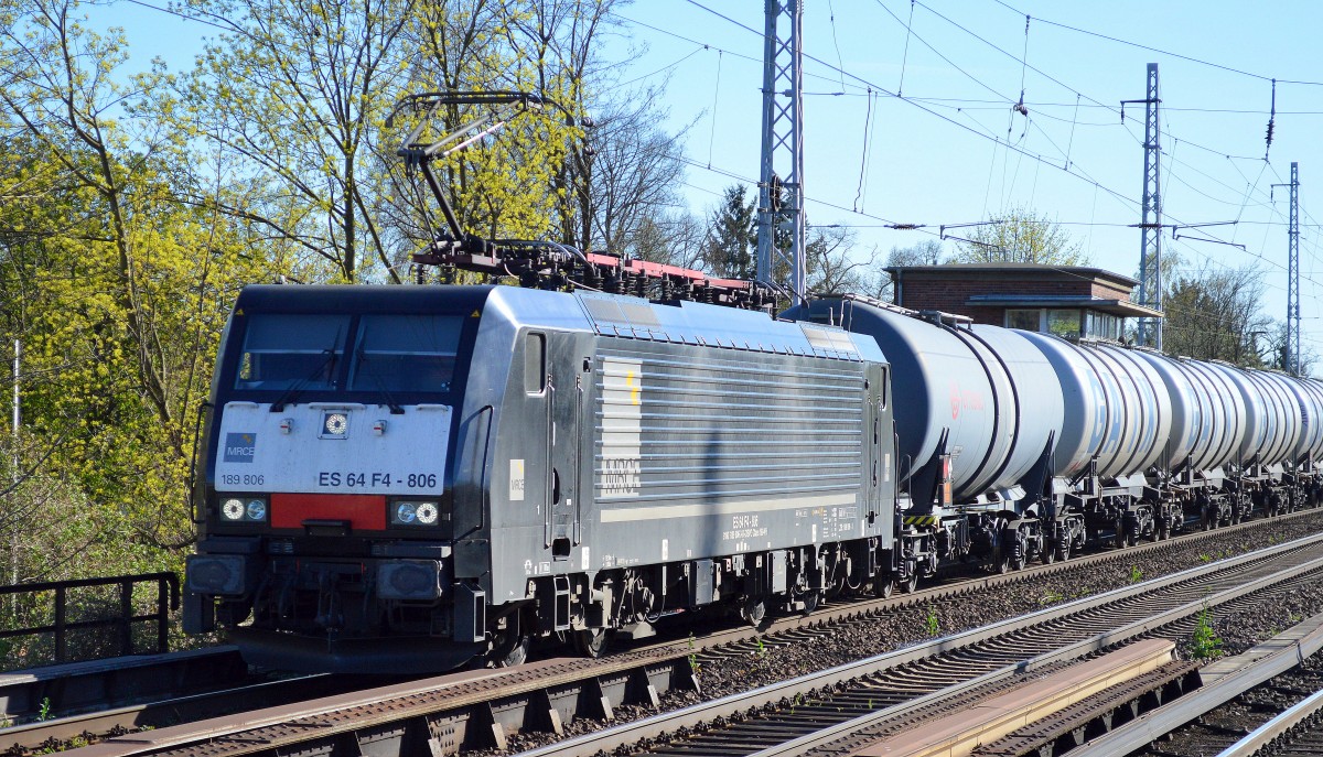 MRCE Mietlok 189 806 für CTL mit Kesselwagenzug am 21.04.15 Berlin-Karow Richtung Schwedt.