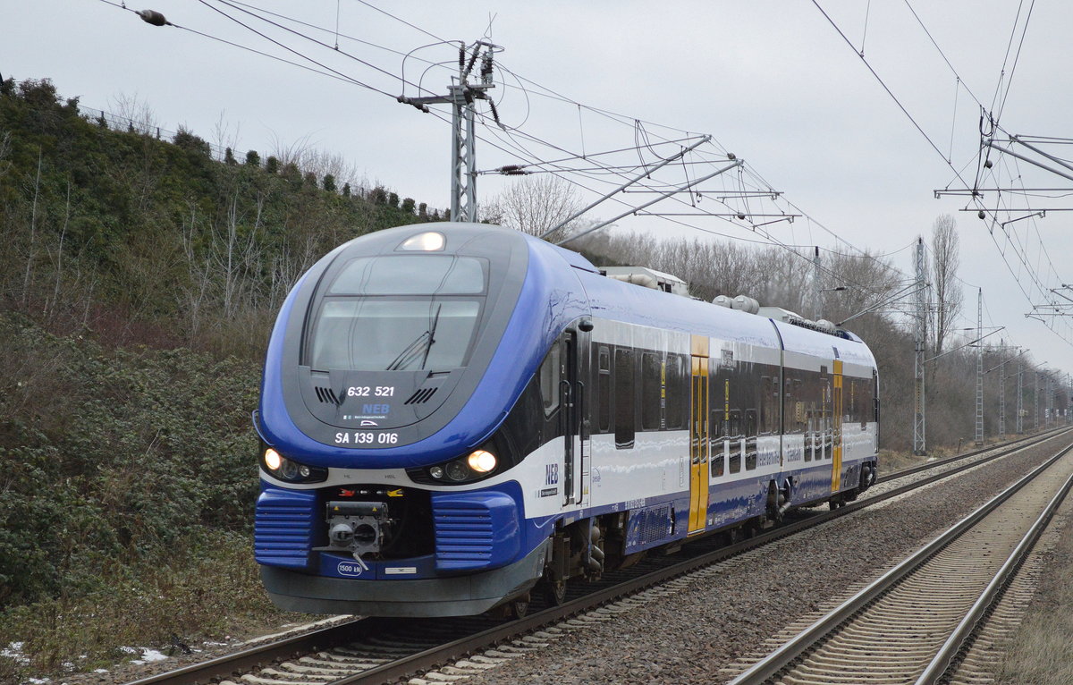 NEB 632 521/SA 139 016 fährt zur Bereitstellung Richtung Bf. Berlin-Lichtenberg, 07.02.17 Berlin-Hohenschönhausen.