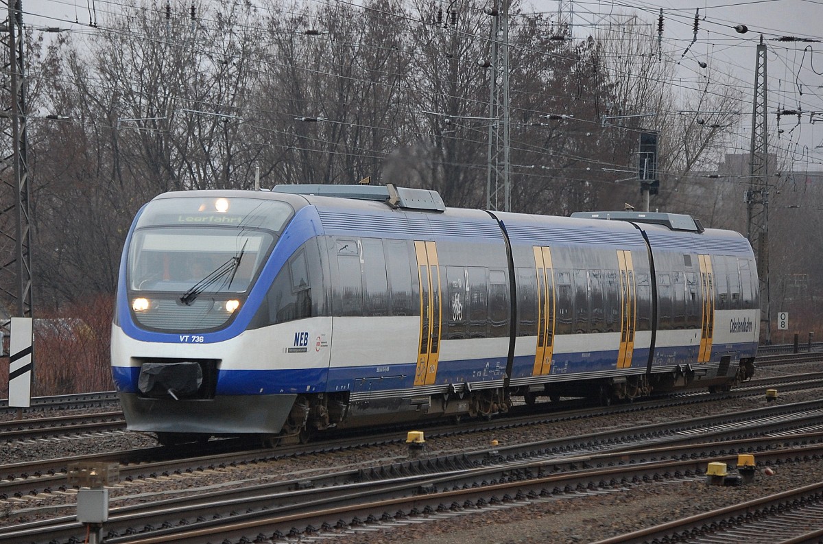 NEB VT 736 fährt zur Bereitstellung Bhf. Berlin-Lichtenberg am 10.12.13 Berlin-Springpfuhl.