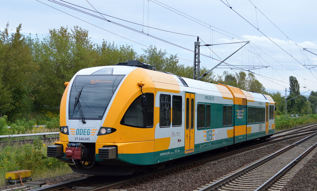 ODEG VT 646.045 auf Dienstfahrt Richtung Firemenstützpunkt Eberswalde am 11.09.17 Bf. Berlin-Hohenschönhausen.