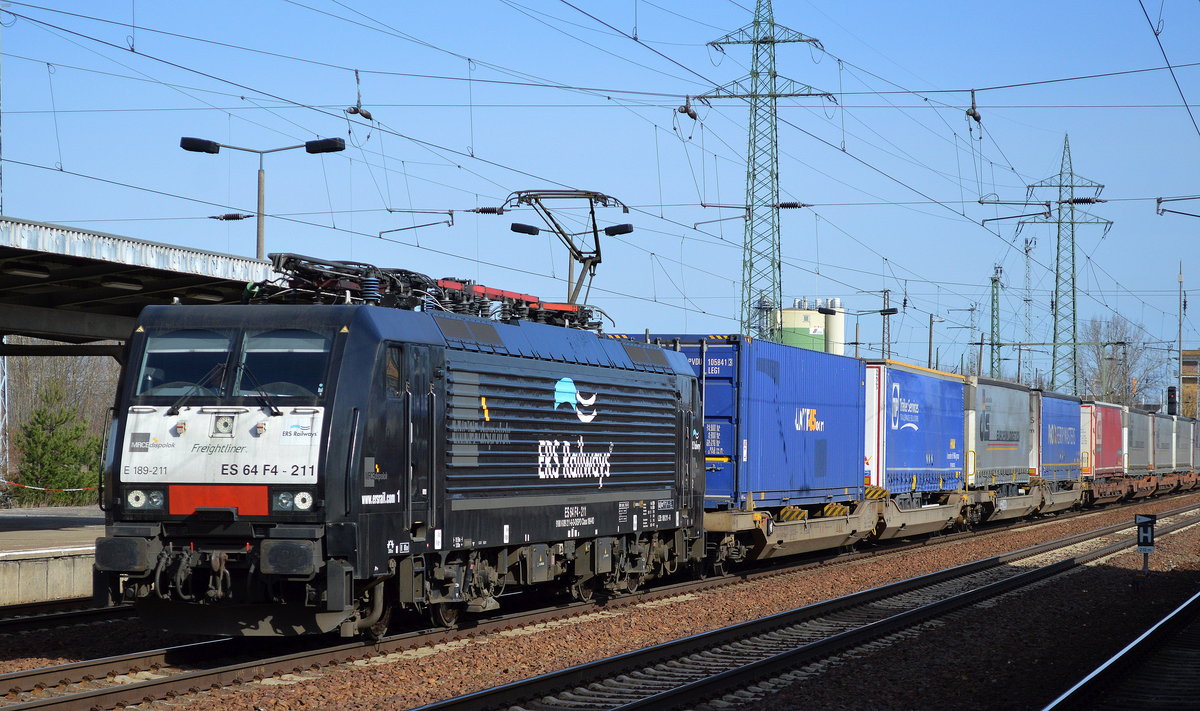 RTB CARGO GmbH mit der MRCE Dispo 189 211-6 und KLB-Zug am 03.03.17 Bf. Flughafen Schönefeld.