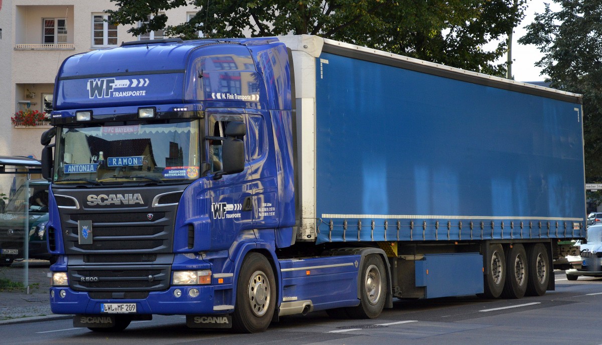 SCANIA R500 Rattelzug der Fa. WF Transporte am 15.09.14 Berlin-Weißensee.