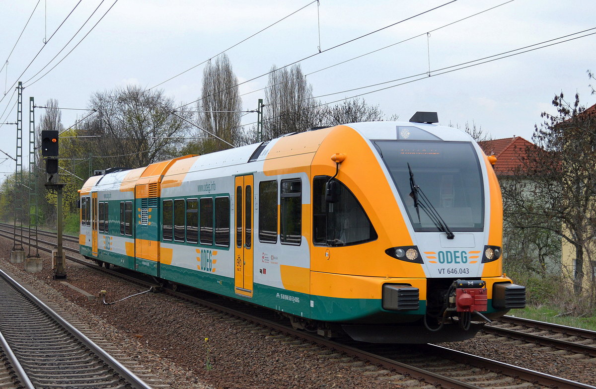 VT 646.043 der ODEG auf Dienstfahrt zur Bereitstellung am 13.04.16 Höhe Berlin-Jungfernheide.