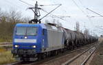 RHC mit der Alpha Trains Mietlok 145-CL 201 (145 097-2) und Kesselwagenzug (leer) Richtung Stendell am 12.11.17 Berlin-Hohenschönhausen.