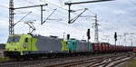 ArcelorMittal Eisenhüttenstadt Transport GmbH, Eisenhüttenstadt mit den geleasten Alpha Trains Loks  185 603-8  [NVR-Nummer: 91 80 6185 603-8 D-ATLU] mit  185 633-5  [NVR-Nummer: 91 80 6185 633-5 D-ATLU] und dem Erzzug aus Ziltendorf EKO am Haken (leer) Richtung Hamburg am 01.10.25 Höhe Bahnübergang Rodleben.