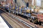 Hier die speziell zum Langschienentransport konzipierten Drehgestellfl�chwagen vom Typ Rs mit der Nr.
