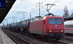 HSL Logistik GmbH, Hamburg [D] mit der geleasten  BRLL Lok  145 092-3  [NVR-Nummer: 91 80 6145 092-3 D-BRLL] und einem Kesselwagenzug (leer) Richtung Stendell am 11.03.26 Höhe Bahnhof
