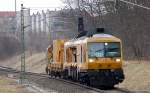 Schienenfr�szug vom Hersteller Linsinger aus �sterreich der DB Netz Instandhaltung mit BAMOWAG 54.22 hintendran am 18.03.12 Durchfahrt Bhf.