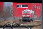 218 839-9 abgestellt unterhalb der Berliner Warschauer Brücke, einzige Aufgabe das täglichen Rangieren der DB-CNL Nachtwagen zwischen Waschstr.