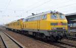Die ganze Woche schon bei uns im Nordosten im Einsatz, der Schienenprüfzug 1 angeschoben von 218 392-9 der DB Netz Instandhaltung am 18.02.16 Durchfahrt Bhf.
