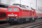 232 240-2 hat die 363 446-6 am Haken, 03.02.11 Durchfahrt Flughafen Berlin-Sch�nefeld.