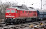 Noch eine Nahaufnahme der 232 379-8 mit Leerzug polnischer Selbstentladewagen, 03.02.11 Berlin Greifswalder Str.