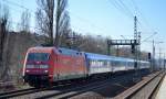 101 066-9 mit tschechischer EC-Wagengarnitur Richtung Nordosten, 13.03.14 Berliner Innenring Höhe Jungfernheide.