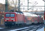 RE5 nach Rostock Hbf mit 114 009-4 bei der Einfahrt im Bhf.