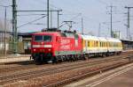 120 502 mit Messzug zur Fahrwegmessung der Netz Instandhaltung mit RAILab 1 + Steuerwagen am 18.04.12 Bhf.