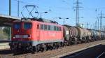 140 811-1 macht mit Kesselwagenzug (UN-Nr.336/1184 = Ethylene Dichloride) eine Kurzpause im Bhf. Flughafen Berlin-Schönefeld, 21.04.15
