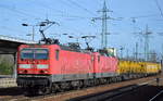 143 116-2 + 143 ???-? mit einem Schienenschleifzug SPENO RR 24 MC-7 ORAZIO mit dazugehörigen Beiwagen am 03.03.17 Durchfahrt Bf.
