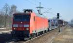 145 073-3 mit gemischtem Güterzug Richtung Berlin-Spandau, 10.03.14 Durchfahrt Bhf.