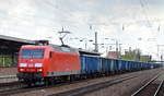 145 056-8 mit einem Ganzzug polnischer offener Güterwagen am 18.04.17 Bf.